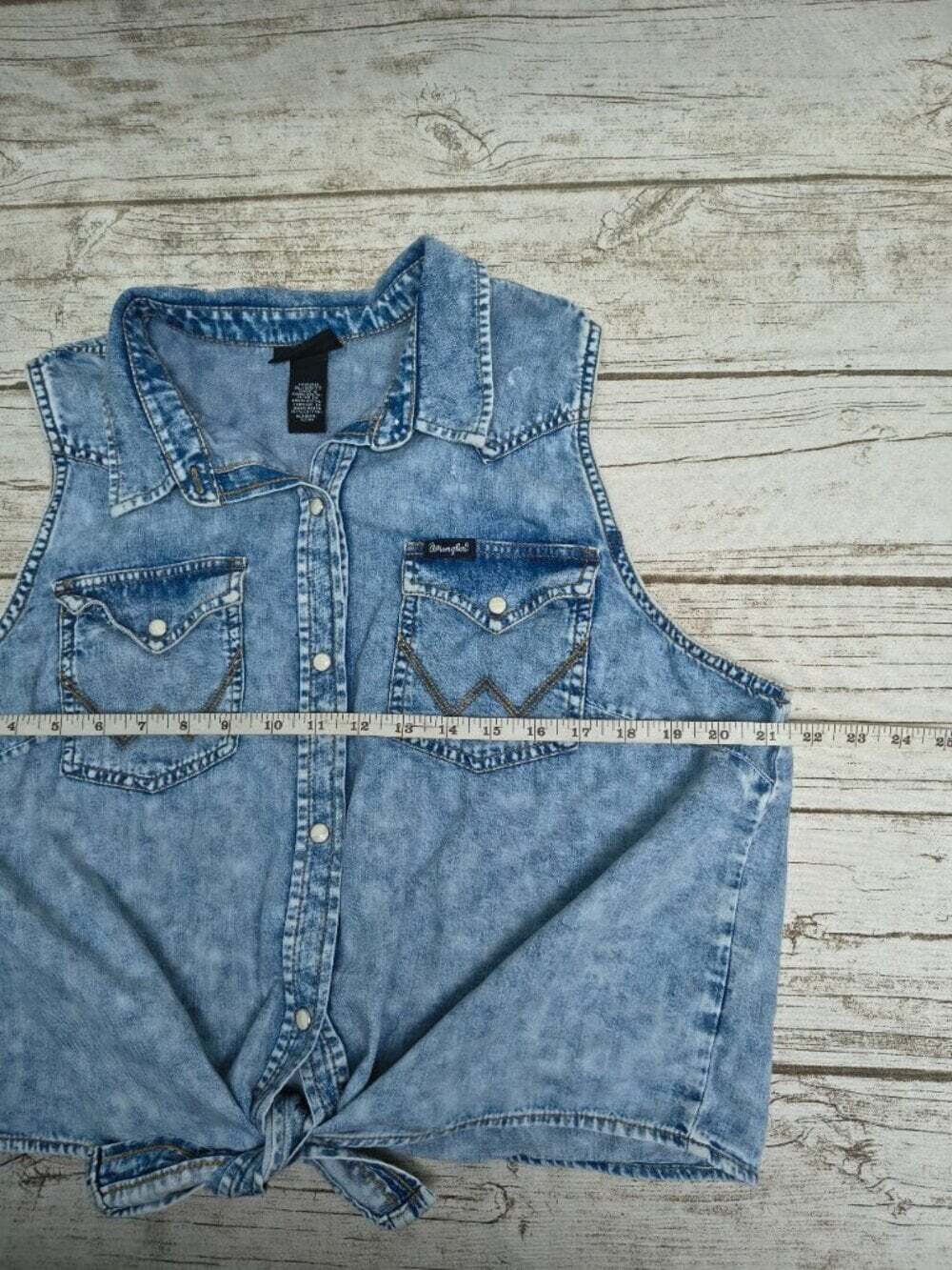 Wrangler Retro XL Acid Wash Denim Western Sleeveless Tie Front - Picture 4 of 6